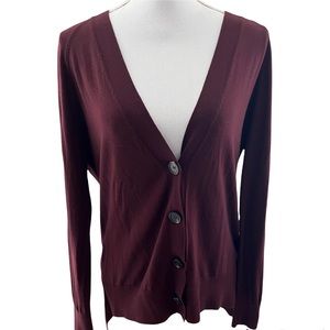 Ann Taylor Size M Merino Wool Cardigan Sweater Burgundy Maroon EUC